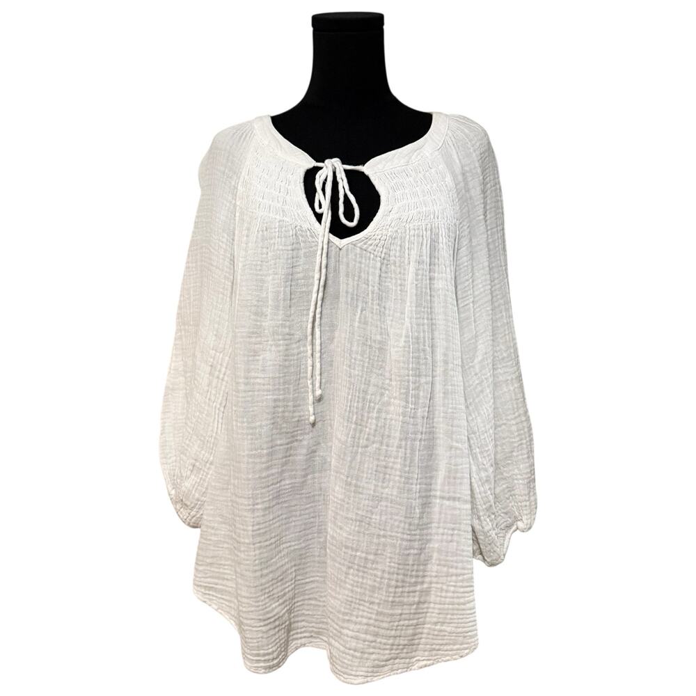 Michael Stars Peasant Top Cotton Gauze Style DMG61 White Summer Resort Large